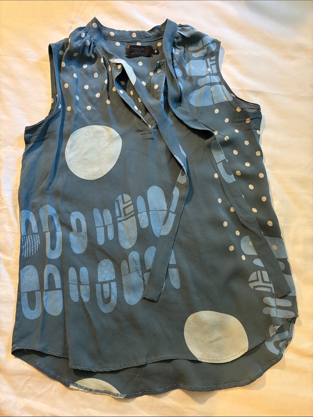 Sleeveless Blue Printed Silk Blouse